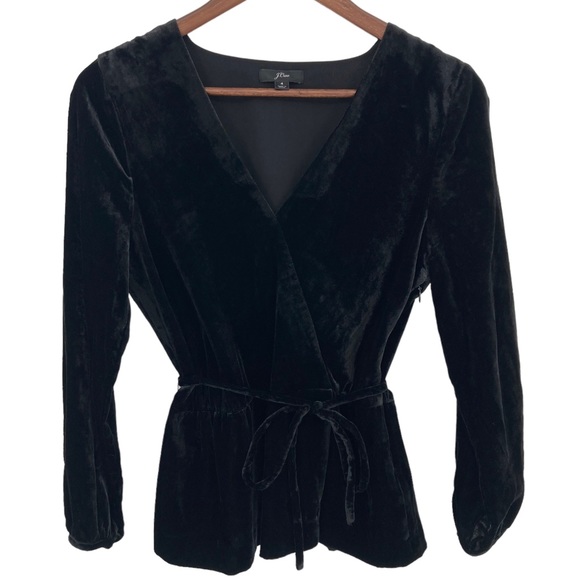 J.Crew Black Velvety Faux Wrap Blouse Sz.4 Long Sleeve Tie Front Party Formal - Picture 2 of 12